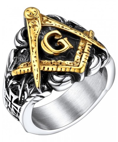 Masonic Signet Rings for Men, Stainless Steel Freemason Jewelry, Punk Biker Thumb Ring with Delicate Packaging 02. Masonic-Si...