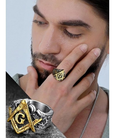 Masonic Signet Rings for Men, Stainless Steel Freemason Jewelry, Punk Biker Thumb Ring with Delicate Packaging 02. Masonic-Si...