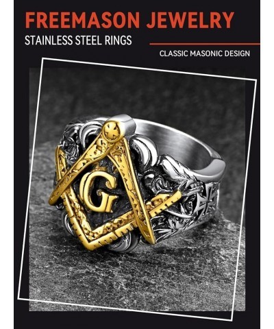 Masonic Signet Rings for Men, Stainless Steel Freemason Jewelry, Punk Biker Thumb Ring with Delicate Packaging 02. Masonic-Si...