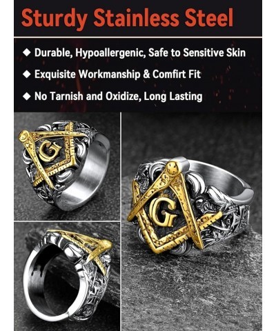 Masonic Signet Rings for Men, Stainless Steel Freemason Jewelry, Punk Biker Thumb Ring with Delicate Packaging 02. Masonic-Si...