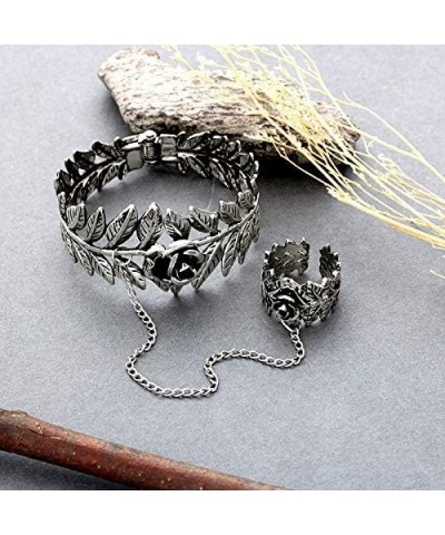 Antique Silver Leaf Flower Hand Bracelet Hand Chain Tassel Harness Slave Bracelet Link Finger Ring $13.57 Bracelets