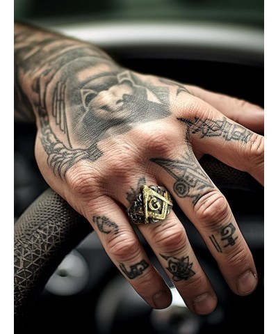 Masonic Signet Rings for Men, Stainless Steel Freemason Jewelry, Punk Biker Thumb Ring with Delicate Packaging 02. Masonic-Si...