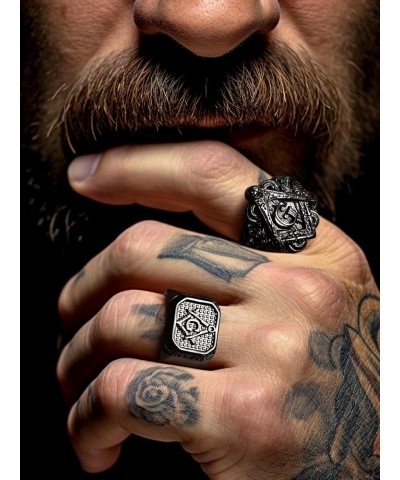 Masonic Signet Rings for Men, Stainless Steel Freemason Jewelry, Punk Biker Thumb Ring with Delicate Packaging 02. Masonic-Si...