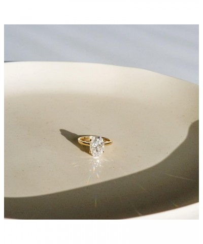 14K Yellow Gold 3 Carat Moissanite Oval Engagement Ring | Solid Gold Solitaire Ring with Plain Band | 14K Gemstone Engagement...