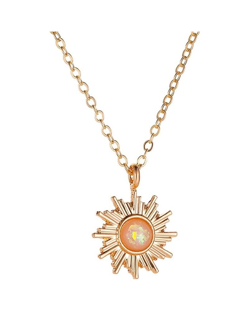 Double Chains Moon and Sun Layered Choker Necklace Sunflower Opal Pendant Necklace Gift for Women R irregular gold $7.79 Neck...