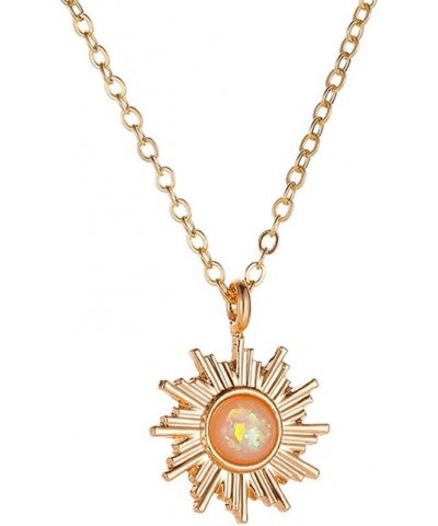 Double Chains Moon and Sun Layered Choker Necklace Sunflower Opal Pendant Necklace Gift for Women R irregular gold $7.79 Neck...