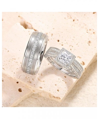 Wedding Ring Sets for Him and Her Women Mens Silver Band Promise Rings Couples 5A Cubic Zirconia Size 5-13 Men's Size 12 & Wo...