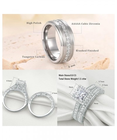 Wedding Ring Sets for Him and Her Women Mens Silver Band Promise Rings Couples 5A Cubic Zirconia Size 5-13 Men's Size 12 & Wo...