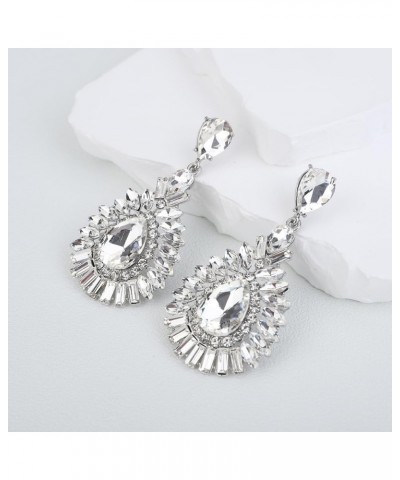 Rhinestone Earrings Statement Crystal Waterdrop Drop Dangle Earrings for Wedding Prom Bride Bridesmaids White $7.79 Earrings