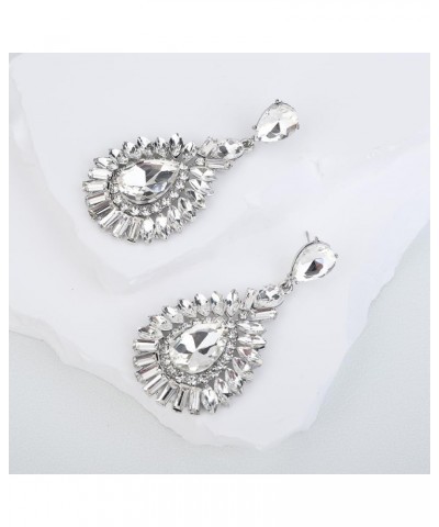 Rhinestone Earrings Statement Crystal Waterdrop Drop Dangle Earrings for Wedding Prom Bride Bridesmaids White $7.79 Earrings