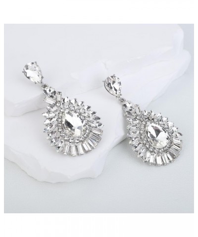 Rhinestone Earrings Statement Crystal Waterdrop Drop Dangle Earrings for Wedding Prom Bride Bridesmaids White $7.79 Earrings