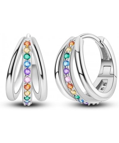 925 Sterling Silver Hoop Earrings Huggie Earrings Colorful Cubic Zirconia Hypoallergenic Small Hoop Earrings for Women Simple...