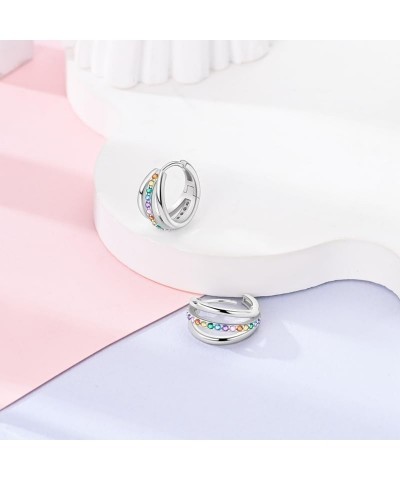 925 Sterling Silver Hoop Earrings Huggie Earrings Colorful Cubic Zirconia Hypoallergenic Small Hoop Earrings for Women Simple...