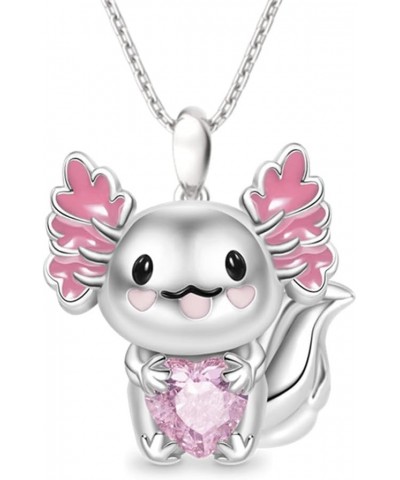 Cute Axolotl Necklace Blue Pink Crystal Axolotl Pendant Necklace Kawaii Black Axolotl Pendant Necklace Axolotl Gifts for Wome...