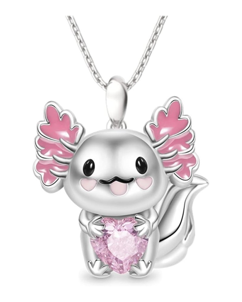 Cute Axolotl Necklace Blue Pink Crystal Axolotl Pendant Necklace Kawaii Black Axolotl Pendant Necklace Axolotl Gifts for Wome...