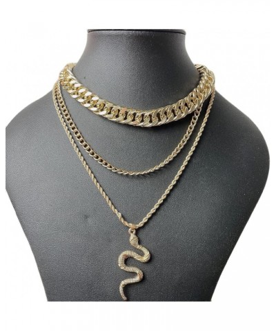 Chunky Snake Necklace Punk Layered Gold Snake Pendant Necklaces Vintage Multilayered Long Snake Cuban Chain Choker Necklace f...