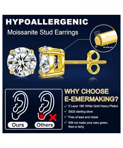 Moissanite Stud Earrings, 0.2CT-8.0CT a Pair Hypoallergenic Earrings D Color VVS1 Clarity Brilliant Round Cut Lab Created Moi...