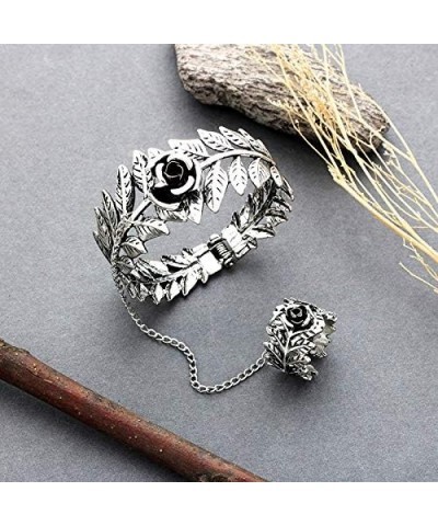 Antique Silver Leaf Flower Hand Bracelet Hand Chain Tassel Harness Slave Bracelet Link Finger Ring $13.57 Bracelets