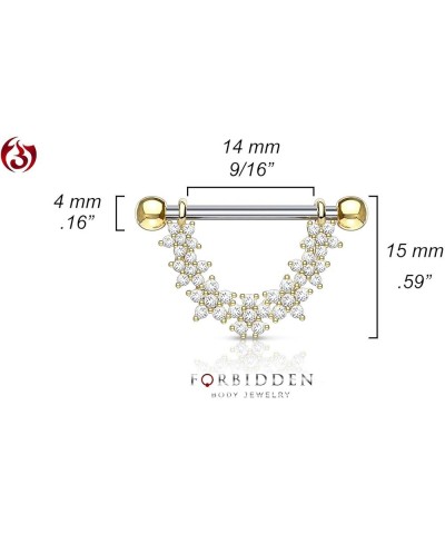 Pair of Surgical Steel 9/16 Inch (14mm) CZ Flower Daisy Chain Dangle Nipple Barbells Gold Tone $14.03 Body Jewelry