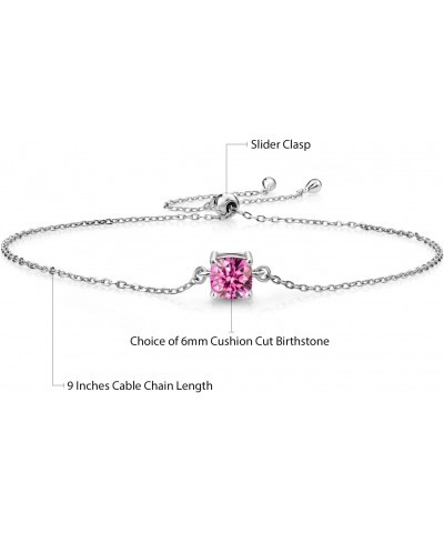 925 Sterling Silver Customized and Personalized 6MM Cushion Cut Gemstone Birthstone Solitaire Bracelet For Women Fully Adjust...