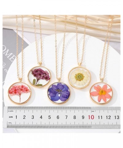 Dried Flower Necklace Pressed Natural Flower Sunflower Daisy with Thick Glass Pendant Necklace for Women Girl Jewelry pink re...