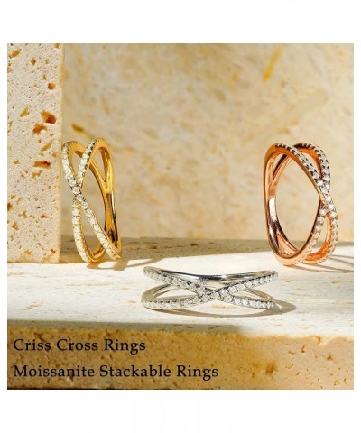 Moissanite Criss Cross Wedding Band for Women, 1.5mm D Color VVS1 Clarity Moissanite Stackable Rings 18K Rose Gold/Yellow Gol...