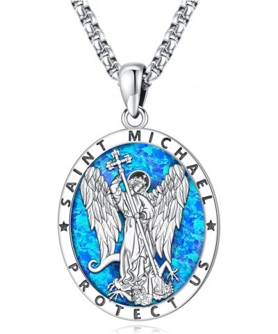 Opal Necklace for Women Men Blue White Opal Jewelry Sterling Silver 925 Genuine Real Opal Pendant Gifts D-D-St Michael $22.79...