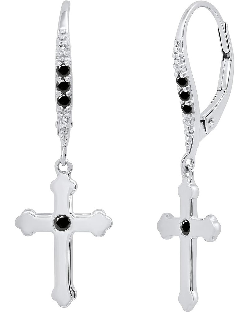 Round Gemstone or Diamond Cross Drop Lever Back Men's & Women's (Unisex) Earrings in 925 Sterling Silver Black Diamond $60.22...