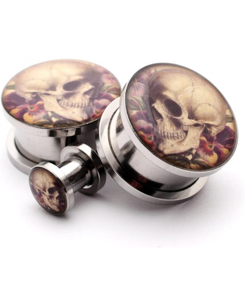 Screw on Plugs - Vintage Skull Style 6 Picture Plugs - Sold As a Pair 00g (10mm) $10.01 Body Jewelry