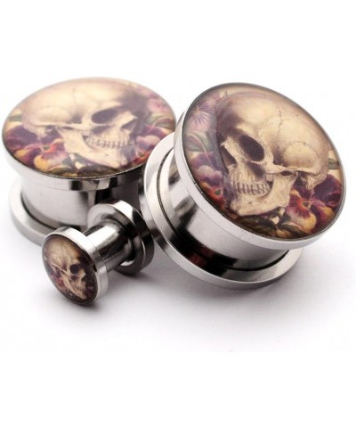 Screw on Plugs - Vintage Skull Style 6 Picture Plugs - Sold As a Pair 00g (10mm) $10.01 Body Jewelry