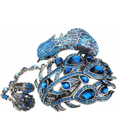 Women's Hinged Big Peacock Bracelet Slave Stretch Ring Set - Fit Wrist Size 6-1/2 to 7-1/2 Inch & Finger 7 to 9 - Lead Nickle...