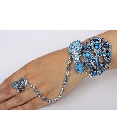 Women's Hinged Big Peacock Bracelet Slave Stretch Ring Set - Fit Wrist Size 6-1/2 to 7-1/2 Inch & Finger 7 to 9 - Lead Nickle...