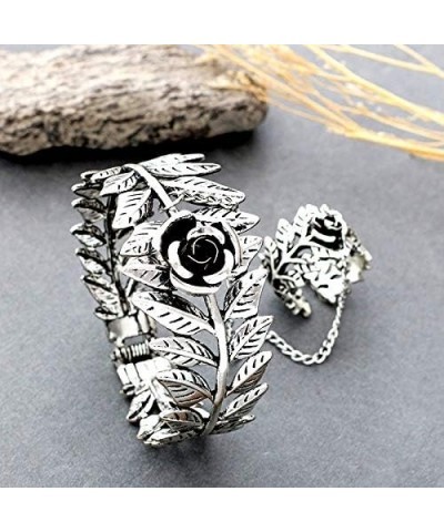 Antique Silver Leaf Flower Hand Bracelet Hand Chain Tassel Harness Slave Bracelet Link Finger Ring $13.57 Bracelets