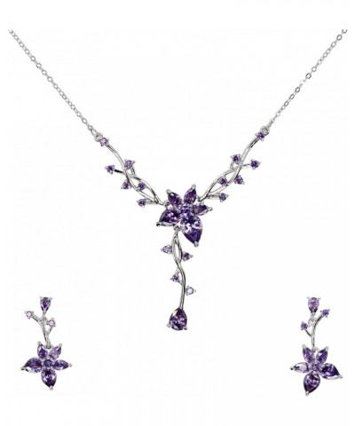 Gorgeous CZ Crystal Floral Necklace Earrings Set Purple $18.39 Bracelets