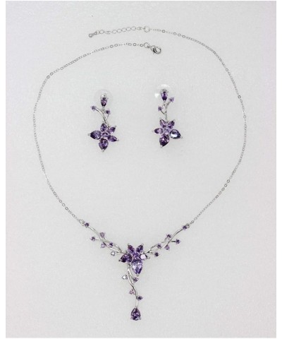 Gorgeous CZ Crystal Floral Necklace Earrings Set Purple $18.39 Bracelets