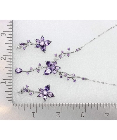 Gorgeous CZ Crystal Floral Necklace Earrings Set Purple $18.39 Bracelets