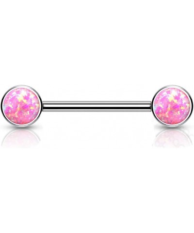 Dynamique Implant Grade Titanium Threadless Push in Nipple Barbell with Opal Bezel Set Forward Facing Flat Tops (Sold Per Pai...