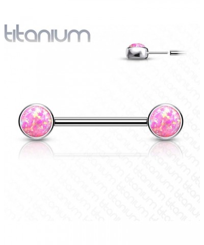 Dynamique Implant Grade Titanium Threadless Push in Nipple Barbell with Opal Bezel Set Forward Facing Flat Tops (Sold Per Pai...