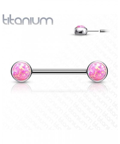 Dynamique Implant Grade Titanium Threadless Push in Nipple Barbell with Opal Bezel Set Forward Facing Flat Tops (Sold Per Pai...