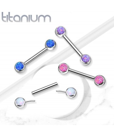 Dynamique Implant Grade Titanium Threadless Push in Nipple Barbell with Opal Bezel Set Forward Facing Flat Tops (Sold Per Pai...