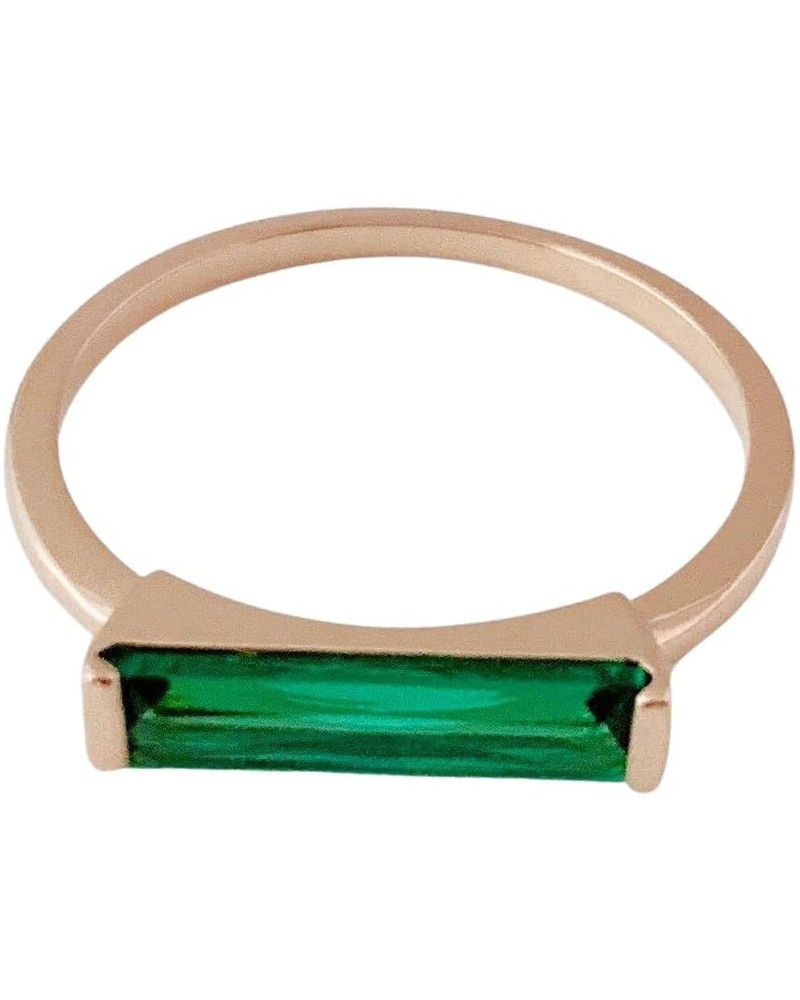 Lorena Long Emerald Green Crystal Baguette Ring in Gold, Rose Gold, or Silver | Minimalist, Delicate Jewelry Pink 5 $11.95 Ot...