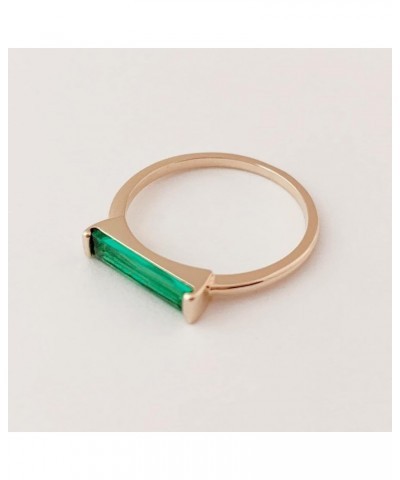 Lorena Long Emerald Green Crystal Baguette Ring in Gold, Rose Gold, or Silver | Minimalist, Delicate Jewelry Pink 5 $11.95 Ot...