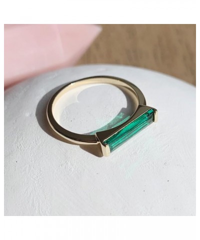 Lorena Long Emerald Green Crystal Baguette Ring in Gold, Rose Gold, or Silver | Minimalist, Delicate Jewelry Pink 5 $11.95 Ot...