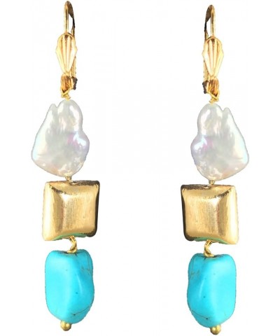 Pearl and Turquoise Buddha Long Dangle Earrings for Women Square $10.19 Earrings