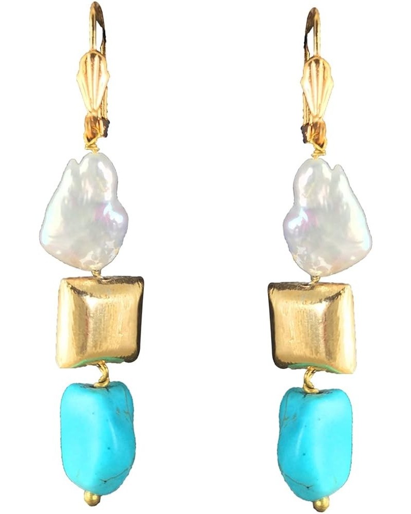 Pearl and Turquoise Buddha Long Dangle Earrings for Women Square $10.19 Earrings