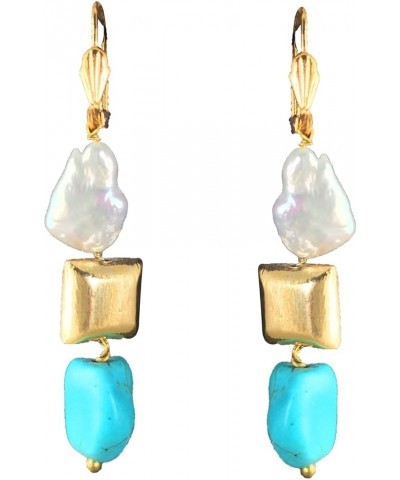 Pearl and Turquoise Buddha Long Dangle Earrings for Women Square $10.19 Earrings