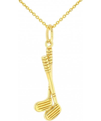 Solid 14K Yellow Gold Set of Golf Clubs Charm Sports Pendant with Cable, Curb, or Figaro Chain Necklaces 18.0 Inches Cable Ch...