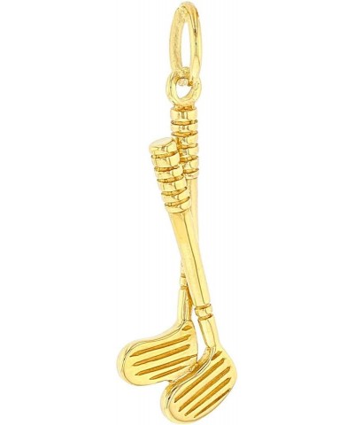 Solid 14K Yellow Gold Set of Golf Clubs Charm Sports Pendant with Cable, Curb, or Figaro Chain Necklaces 18.0 Inches Cable Ch...