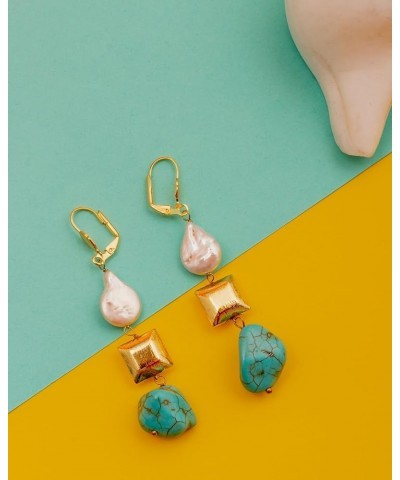 Pearl and Turquoise Buddha Long Dangle Earrings for Women Square $10.19 Earrings