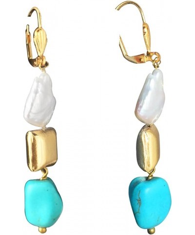 Pearl and Turquoise Buddha Long Dangle Earrings for Women Square $10.19 Earrings